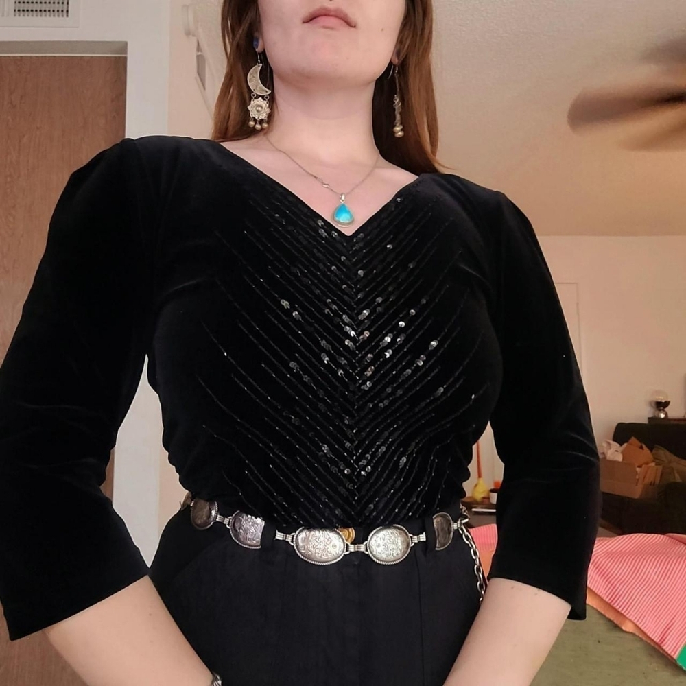 Vintage Black Velvet Crop Top